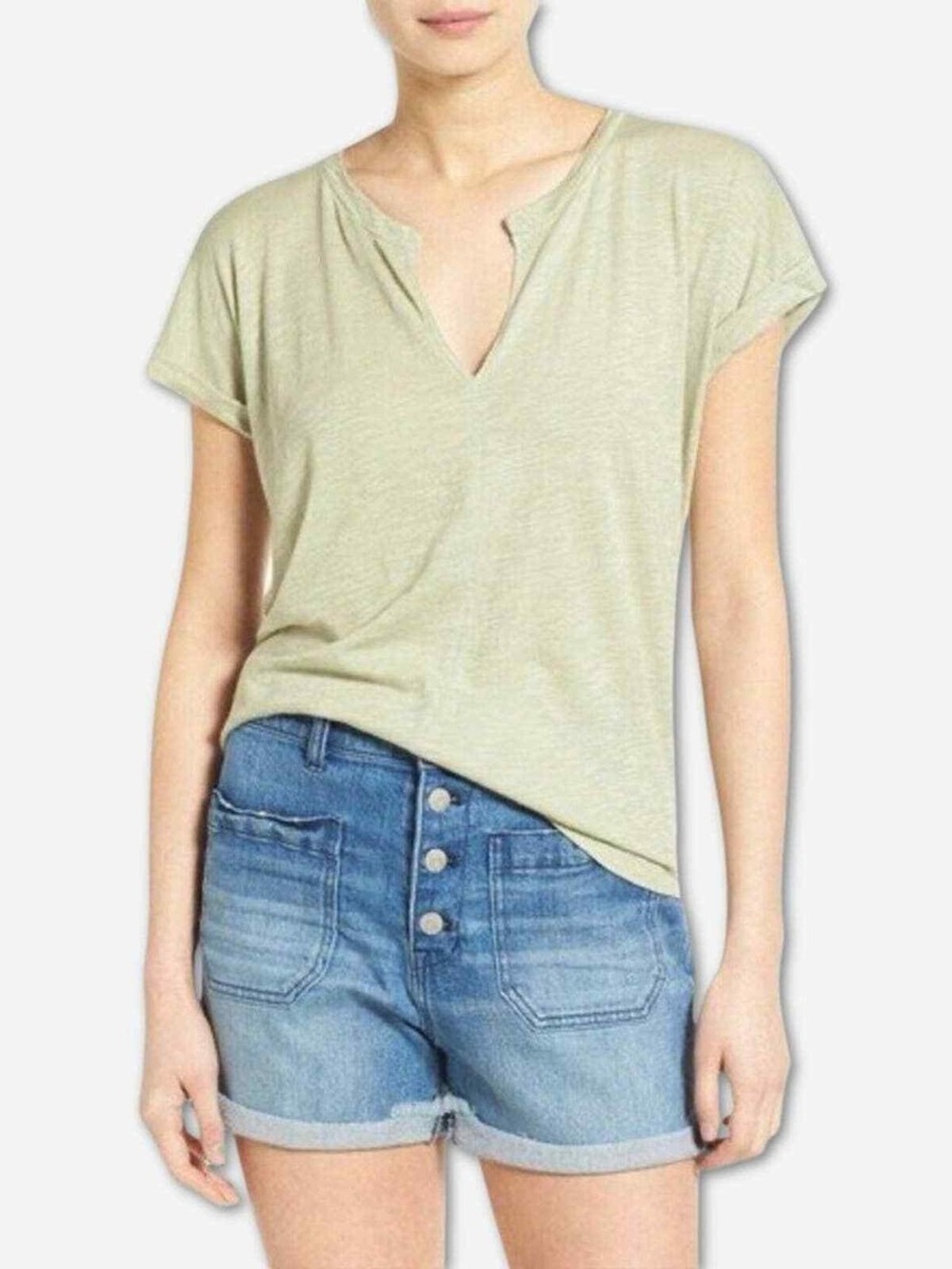 Madewell Turntable Split Neck Tee in Green